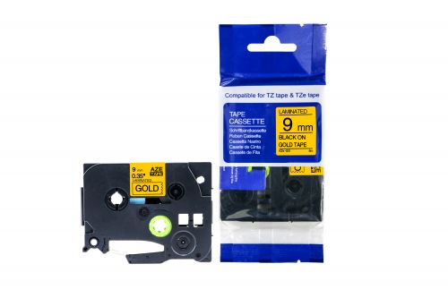 Brother TZe-821-COM Compatible Label Tape 8m(l) x 9mm(w) Black on Gold
