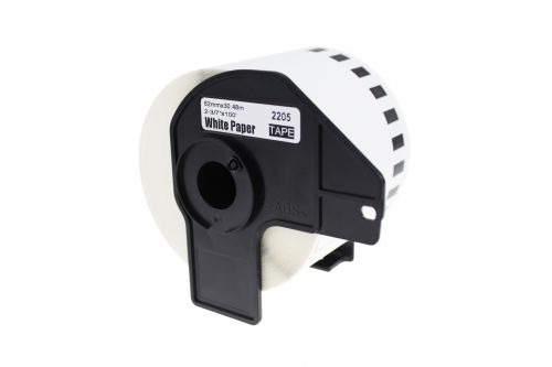 Brother DK-22205-COM Compatible Printer Labels 62mm x 30.48m Thermal Paper Roll w/ plastic spool and holder
