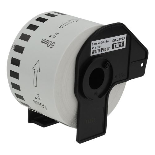 Brother DK22223-COM Compatible Printer Labels 50mm x 30.48m Thermal Paper Roll w/ plastic spool and holder