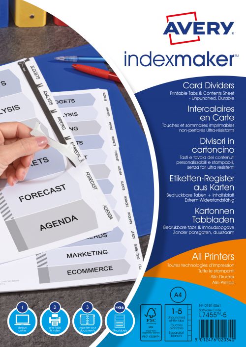 Avery Indexmaker 5 Part Divider Unpunched 01814061