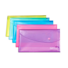 Load image into Gallery viewer, Rapesco Bright Transparent Popper Wallet DL assorted PK5