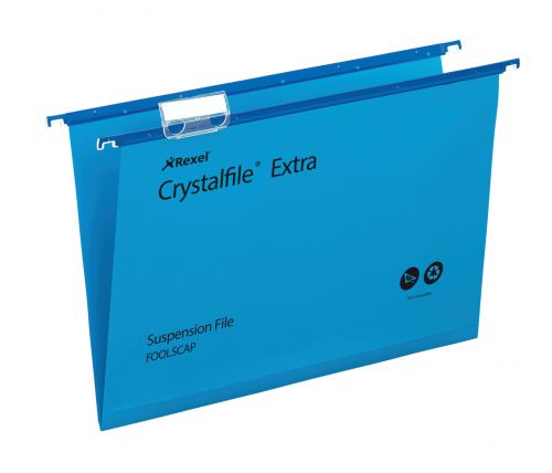 Rexel Crystalfile Extra Foolscap Susp File 5mm Blue PK25