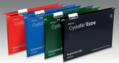 Rexel Crystalfile Extra Foolscap Susp File 15mm Green PK25