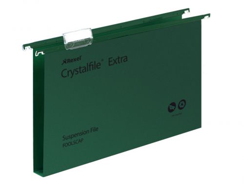 Rexel Crystalfile Xtra Foolscap PP Susp File 30mm Green PK25