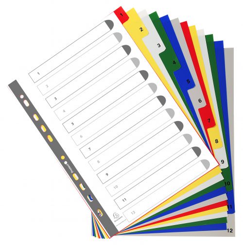 Exacompta PP A4 Index 1-12 Coloured Tabs