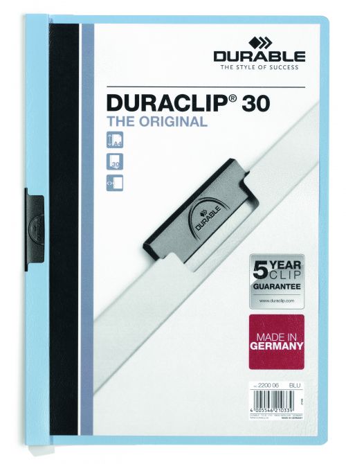 Durable Duraclip 30 Report File 3mm A4 Blue 220006 (PK25)