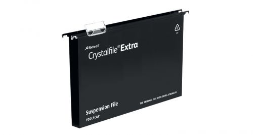 Rexel Crystalfile Xtra Foolscap PP Susp File 30mm Black PK25