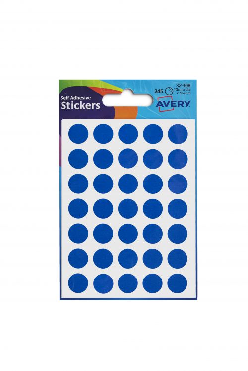 Avery Coloured Label Round 12mm DIA Blue (245 Labels)  PK10