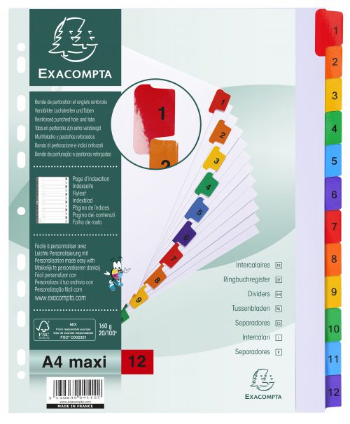 Exacompta 12 Part Printed Dividers A4 Extra Wide