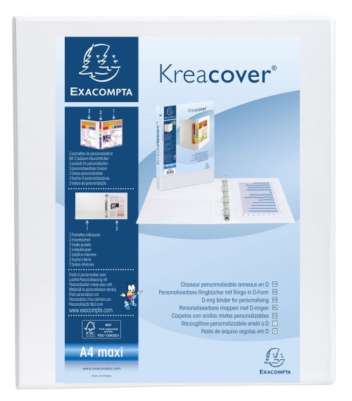 Exacompta Kreacover Pres Binder 2D 25mm A4 White PK10