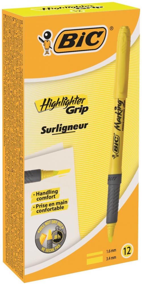 Bic Highlighter Grip Yellow PK12