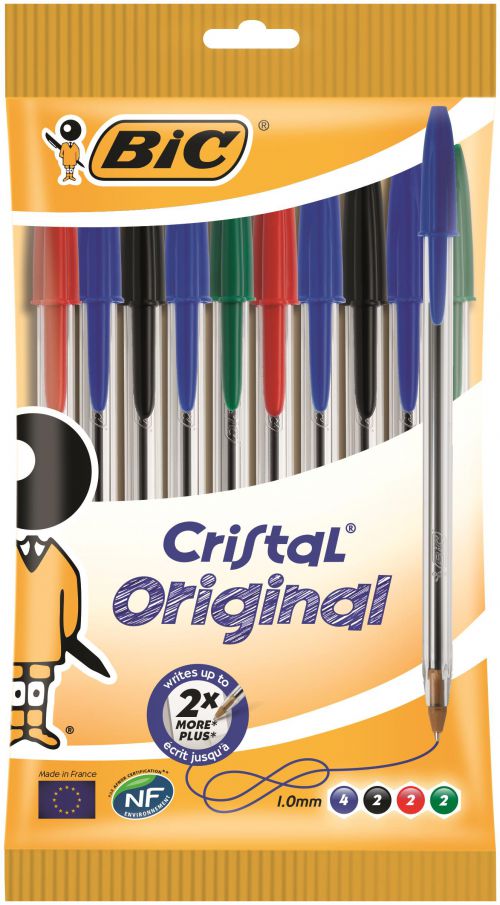 Bic Cristal Medium Ballpoint Pen Assorted (Pack 10)
