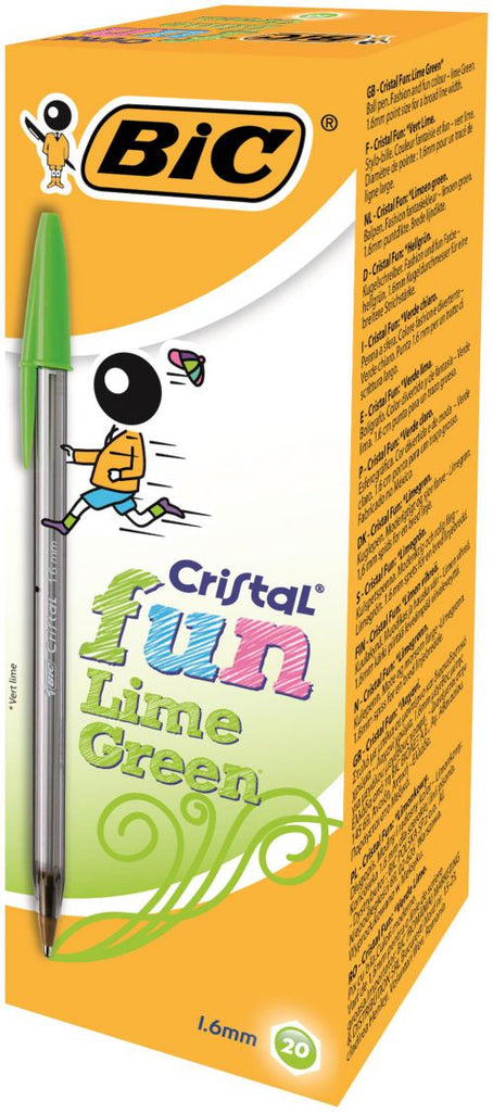 Bic Cristal Fun Ballpoint Pen 0.6mm Line Lime Green PK20