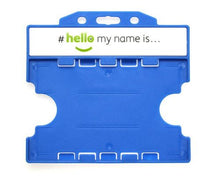 Load image into Gallery viewer, 'Hello My Name Is' Light Blue Open-Faced Dual-Sided ID Card Holders - Landscape (Pack of 100)