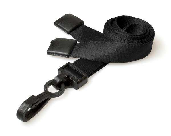 15mm Plain Black Lanyards with Plastic J Clip - 15mm (Pack of 100)