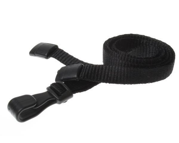 10mm Plain Black Lanyards with Plastic J Clip (Pack of 100)