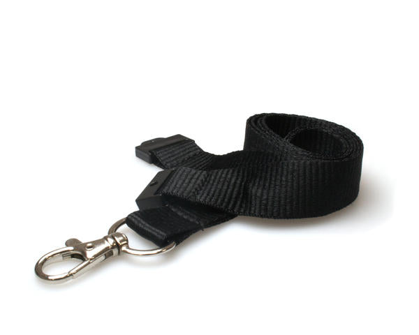 20mm Black Lanyards with Flat Breakaway and Metal Trigger Clip - Pack of 100