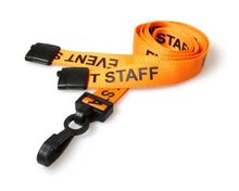 Load image into Gallery viewer, 15mm Orange Event Staff Lanyards with Plastic J Clip (Pack of 100)