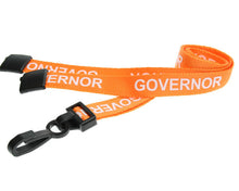 Load image into Gallery viewer, 15mm Orange Governor Lanyards with Plastic J Clip (Pack of 100)