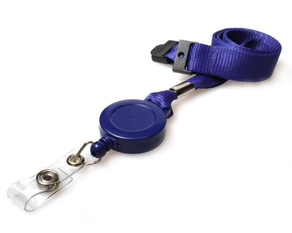 15mm Plain Navy Blue Lanyards with Card Reels (Pack of 50)