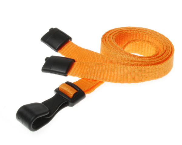 10mm Plain Orange Lanyards with Plastic J Clip (Pack of 100)