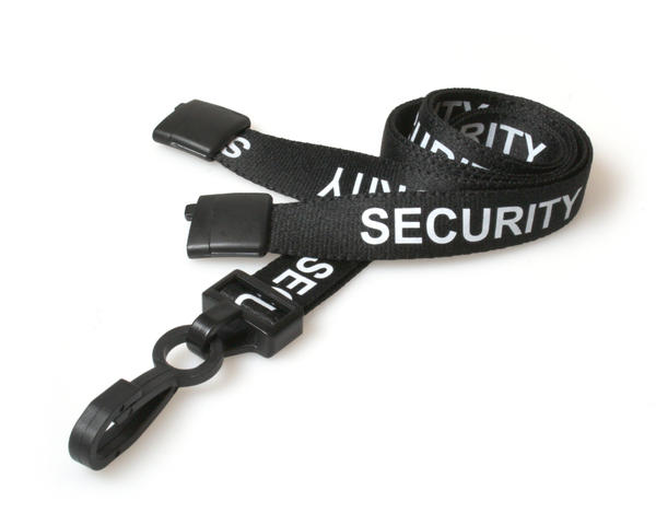 15mm Black Security Lanyards with Plastic J Clip (Pack of 100)