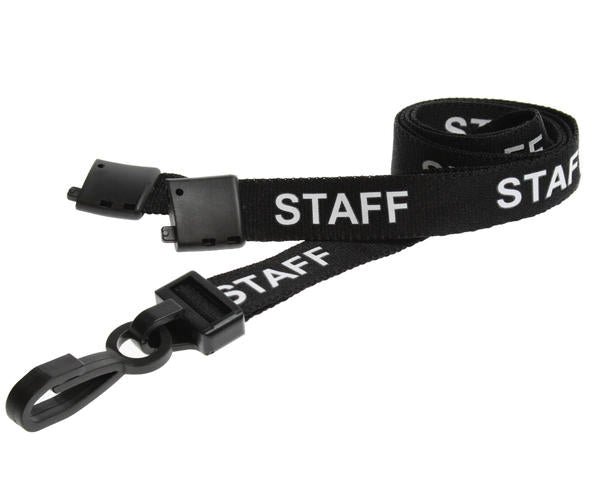 15mm Black Staff Lanyard with Breakaway and Plastic J Clip