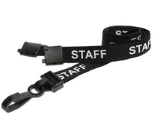 Load image into Gallery viewer, 15mm Black Staff Lanyard with Breakaway and Plastic J Clip