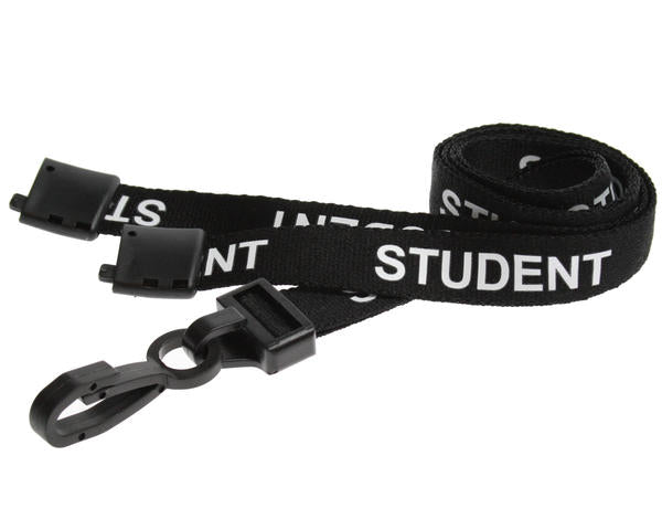15mm Black Student Lanyard with Breakaway and Plastic J Clip