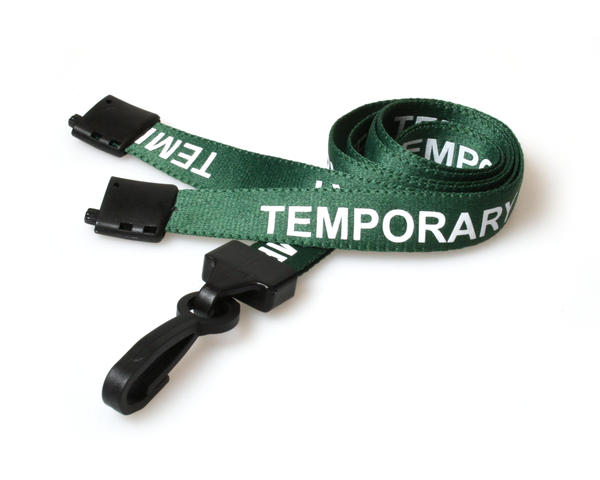 15mm Green Temporary Lanyards with Plastic J Clip (Pack of 100)