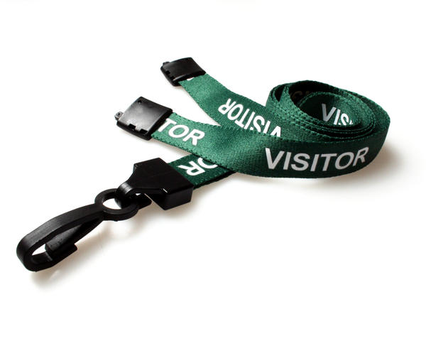 15mm Green Visitor Lanyards with Breakaway and Plastic J Clip - Pack of 100