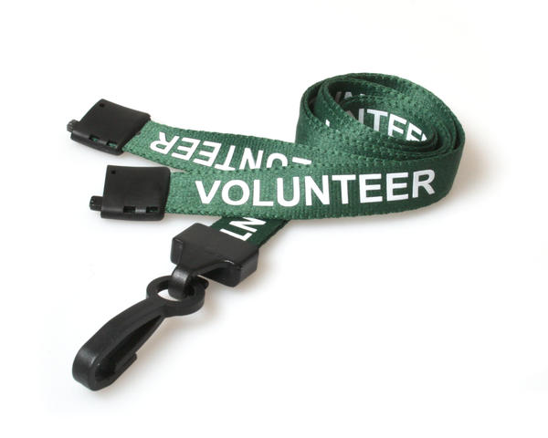 15mm Green Volunteer Lanyards with Plastic J Clip (Pack of 100)