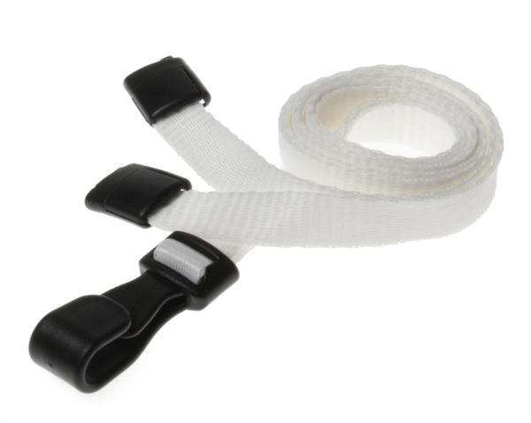 10mm Plain White Lanyards with Plastic J Clip (Pack of 100)
