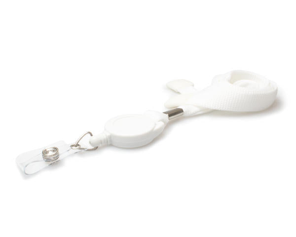 16mm White Tubular Flexiweave Breakaway Lanyards with attached Mini Yoyo Card Reel & Clear Vinyl Strap - Pack of 50
