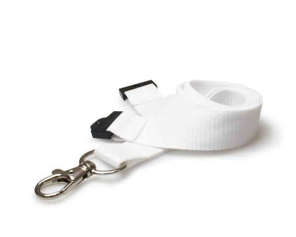 20mm White Lanyards with Flat Breakaway and Metal Trigger Clip - Pack of 100