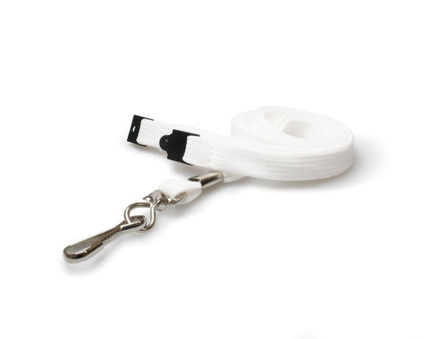 10mm White Tubular Breakaway Lanyards with Metal J-Clip - Pack of 100