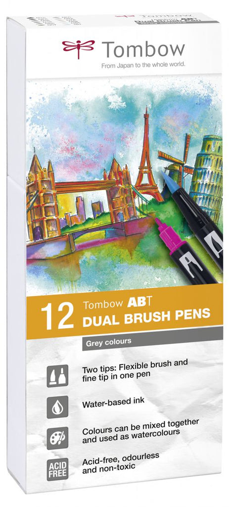Tombow ABT Dual Brush Pen 2 tips Grey Tones PK12