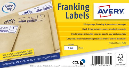 Avery Franking Labels Auto Hopper 140x38mm FL04 (1000Labels)