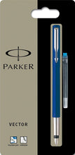 Load image into Gallery viewer, Parker Vector Stainless Steel Trim Fountain Pen Med Nib Blue