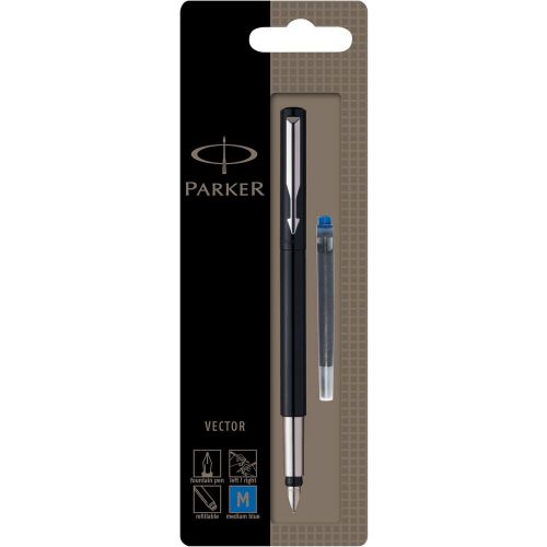 Parker Vector Stainless Steel Trim Fountain Pen Med Nib BK