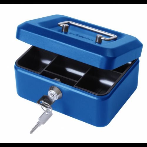 Value 20cm (8 Inch) key lock Metal Cash Box Blue