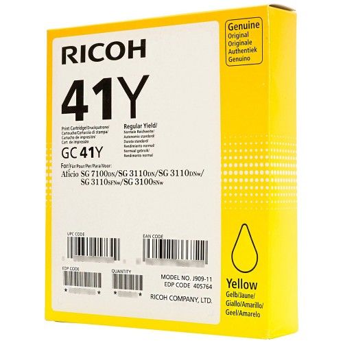 Ricoh 405764 GC41Y Yellow Gel Ink 2.2K
