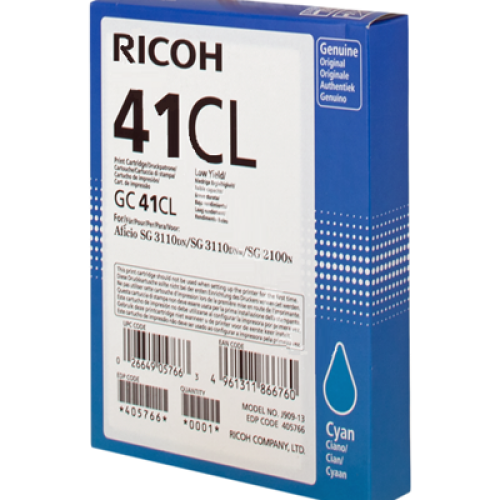 Ricoh 405766 GC41CL Cyan Gel Ink 600