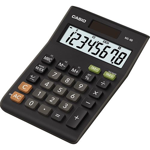 Casio MS-8B 8-Digit Tax and Currency Calculator Black