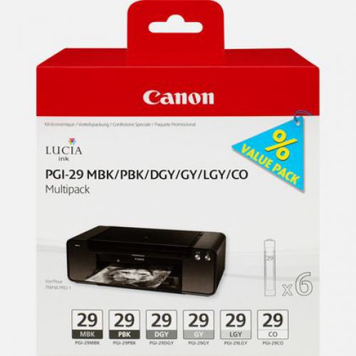 Canon 4868B018 PGI29 Blacks Greys Ink Multipack 6x36ml