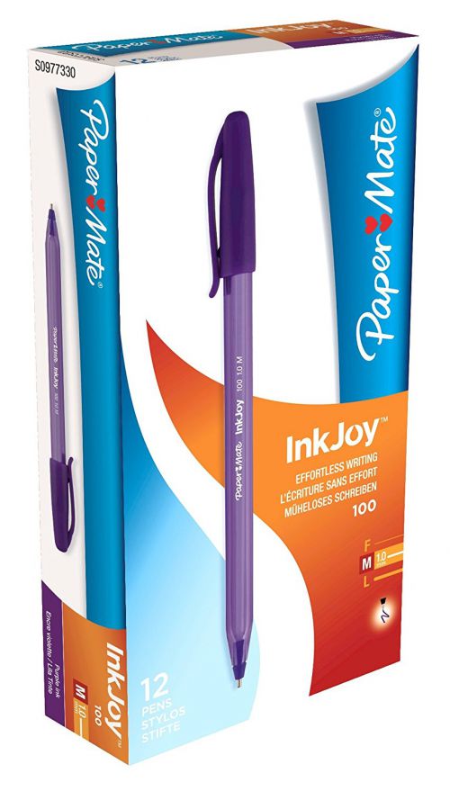 Paper Mate InkJoy 100 CAP Ball Pen Medium Tip Purple PK12