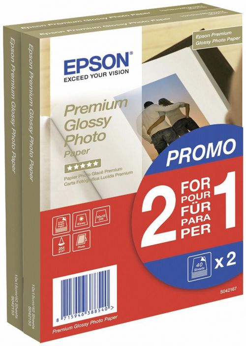 Epson C13S042167 Glossy Photo Paper 10x15cm 2x40 Sheets
