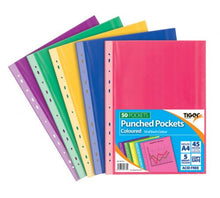 Load image into Gallery viewer, Tiger A4 Coloured Punched Pockets PK50