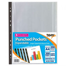 Load image into Gallery viewer, Tiger A4 Expandable Punched Pockets PK5