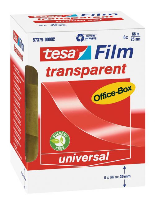 tesafilm Transparent Tape 25mm x 66m Officebox - 6 rolls PK1